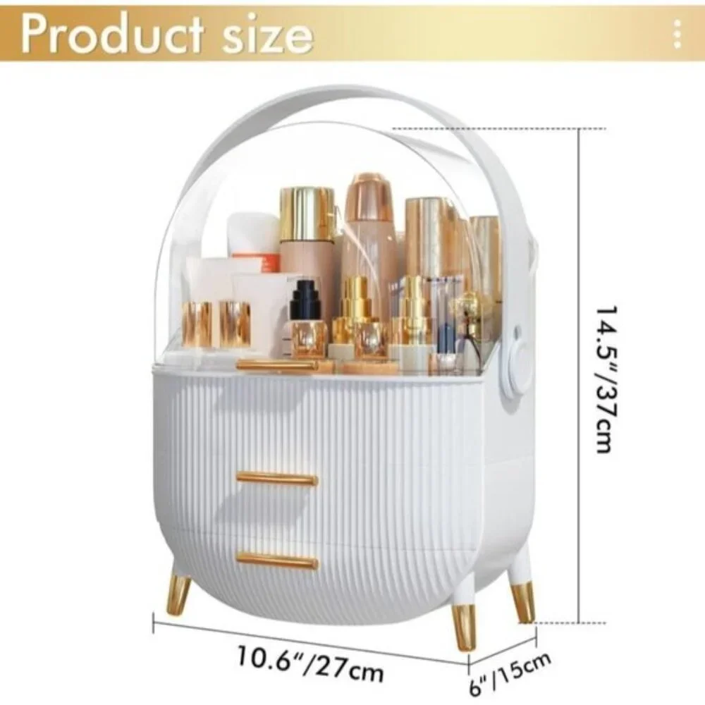 Makeup & Skincare Organizer, White Cosmetic Display Case with Transparent Cover
